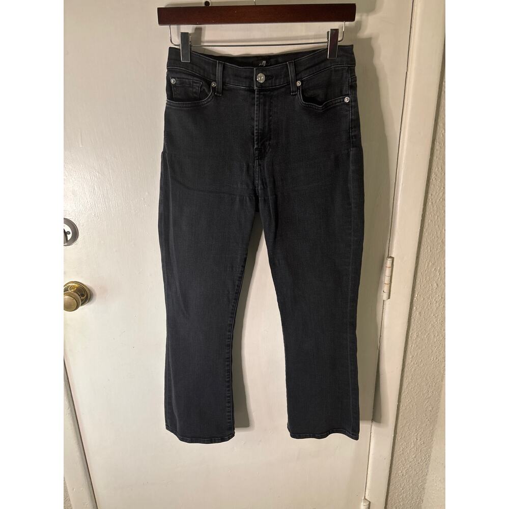 Seven For All Mankind Black Denim Cropped Flare Hi-Waist Jean 29 Preppy Casual